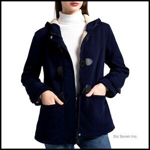 Sherpa Lined Fleece Hoodie Jacket Toggle Duffle Coat Women Winter